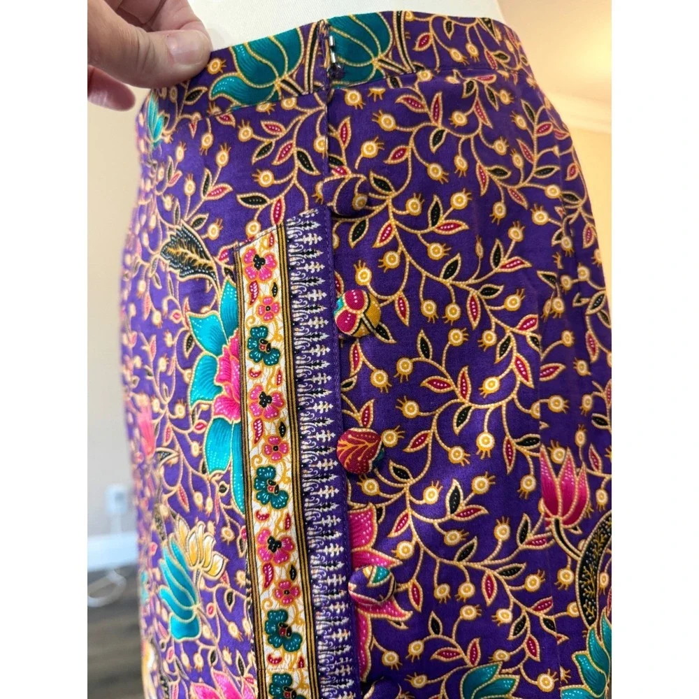 Emchit 5029 Batik Floral Wrap‎ Maxi Skirt Purple Cotton 28 Boho Ethnic Festival